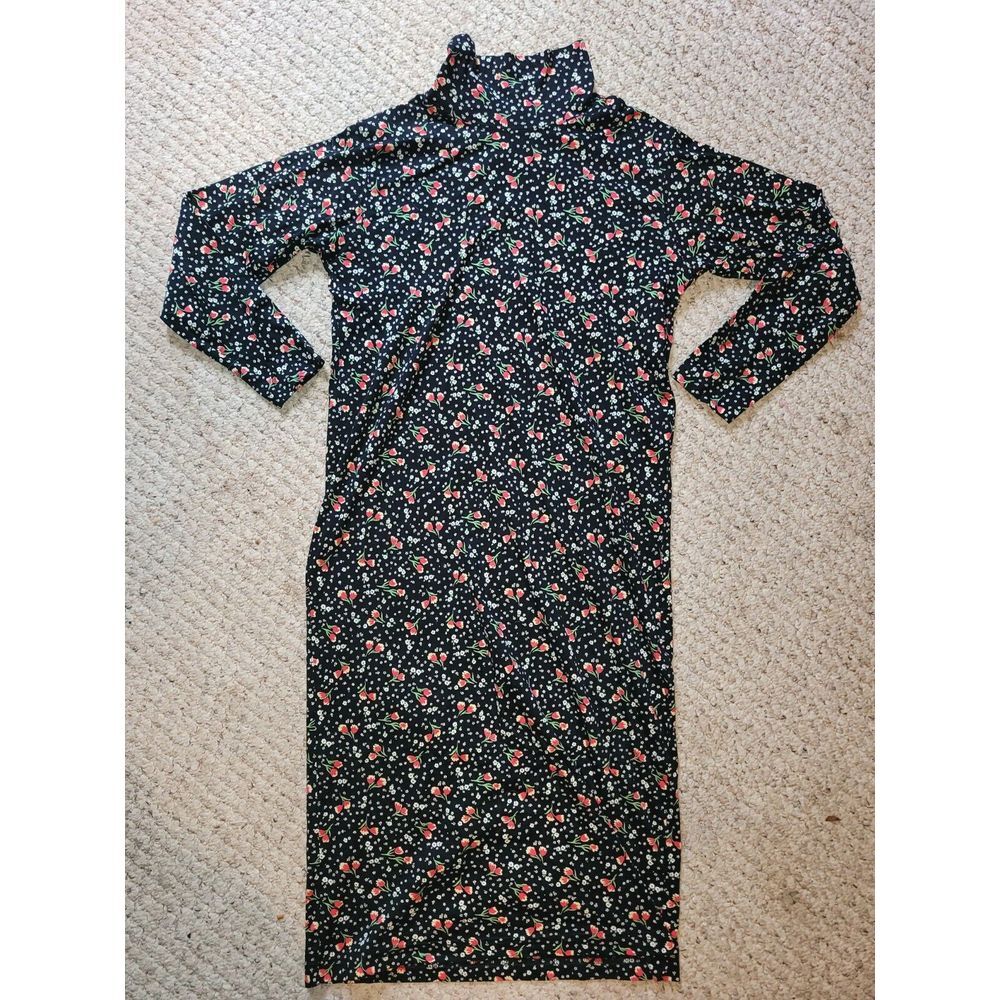Vintage L.L BEAN Freeport Maine Floral Cottagecore‎ Dress S/M Black